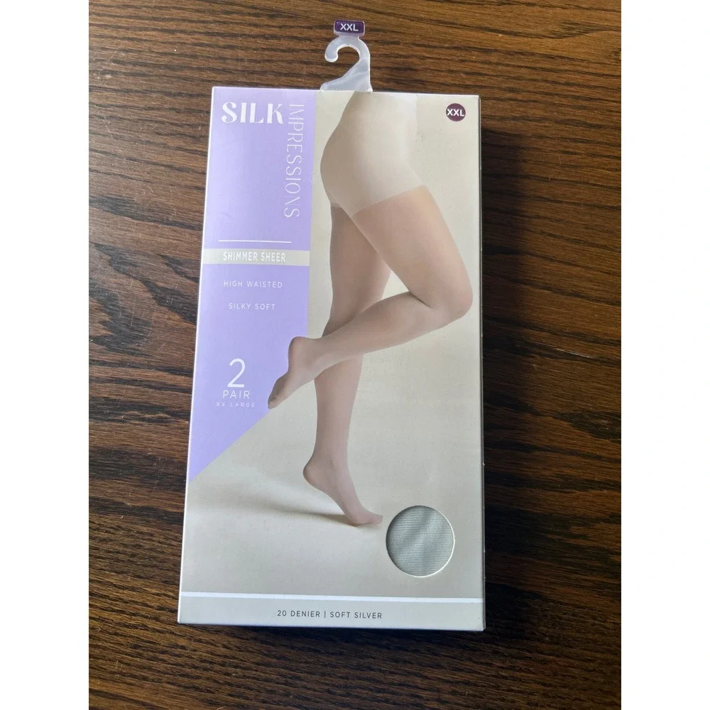 Silk Impressions 2XL Sheer Shimmer‎ High Waist Pantyhose SoftSilver 20Denier